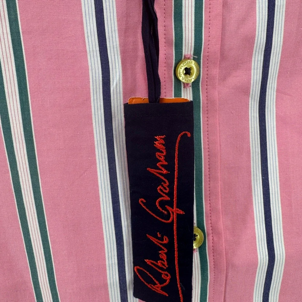 New Robert Graham Shirt Flip Cuff Mens S Pink Striped Paisley Long Sleeve Luxury